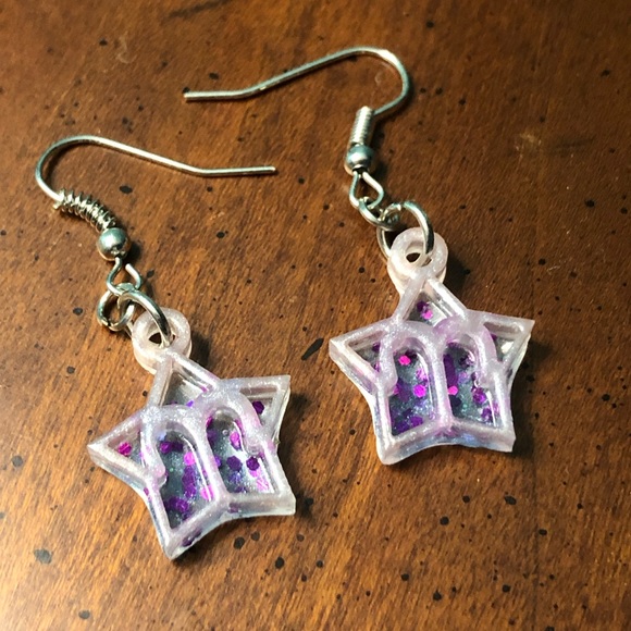 Handmade UV Resin Aries Zodiac Symbol Earrings - Picture 3 of 8